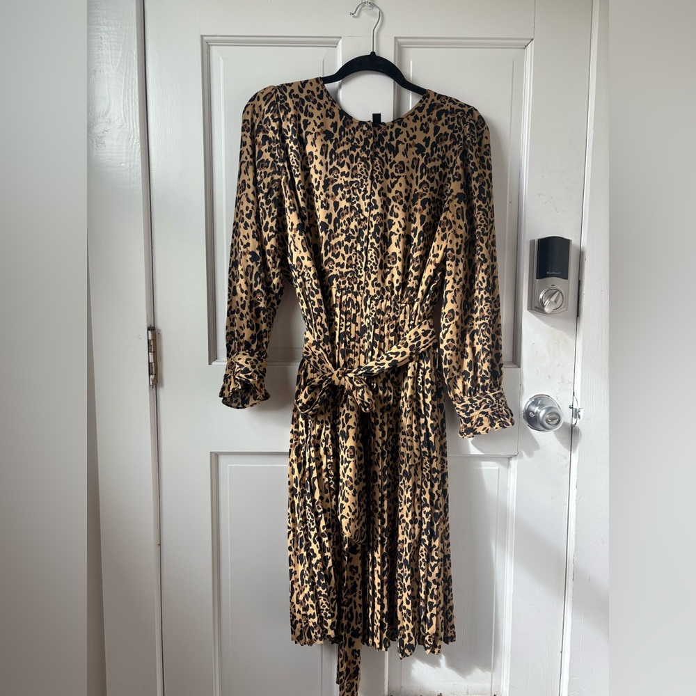 J. Crew Long Sleeve Leopard Print Dress in Tan and Black